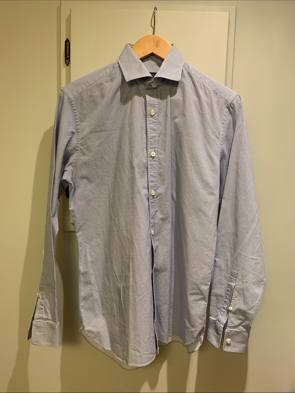 Z Zegna Light Blue Micro-Pattern Spread Collar Dress Shirt